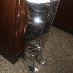 High over the knee heel boots with open toe